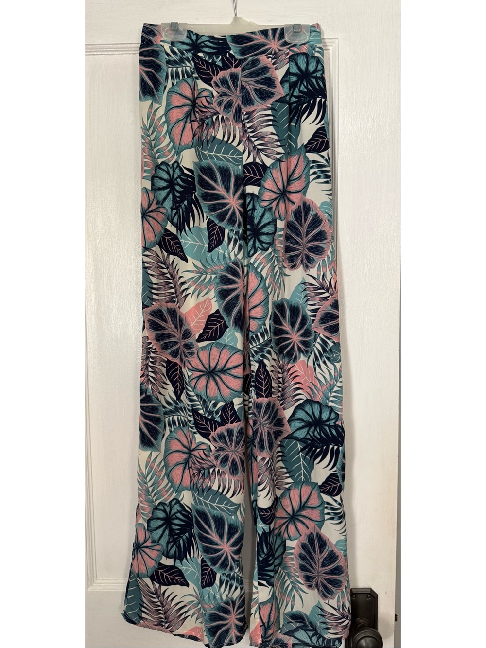 Charlotte Russe Tropical Floral Wide-Leg Pants in Teal & Pink
